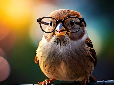 KI generierte Abbildung eines Spatzes mit Brille