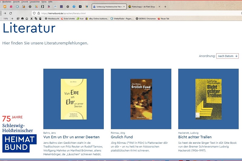 Screenshot der INtzernetseite mit den Büchertipps des SHHB
